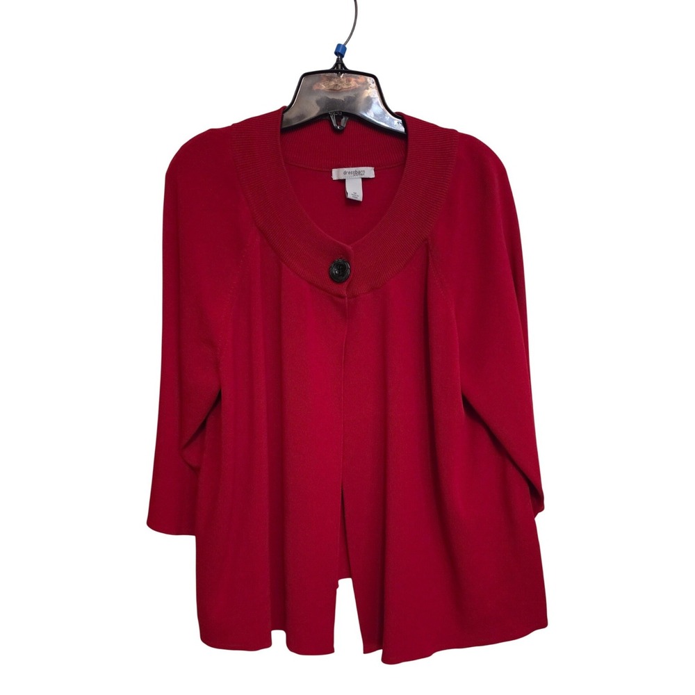 dressbarn Woman Cardigan Sweater 1X Red Cape Poncho One Button Knit Plus